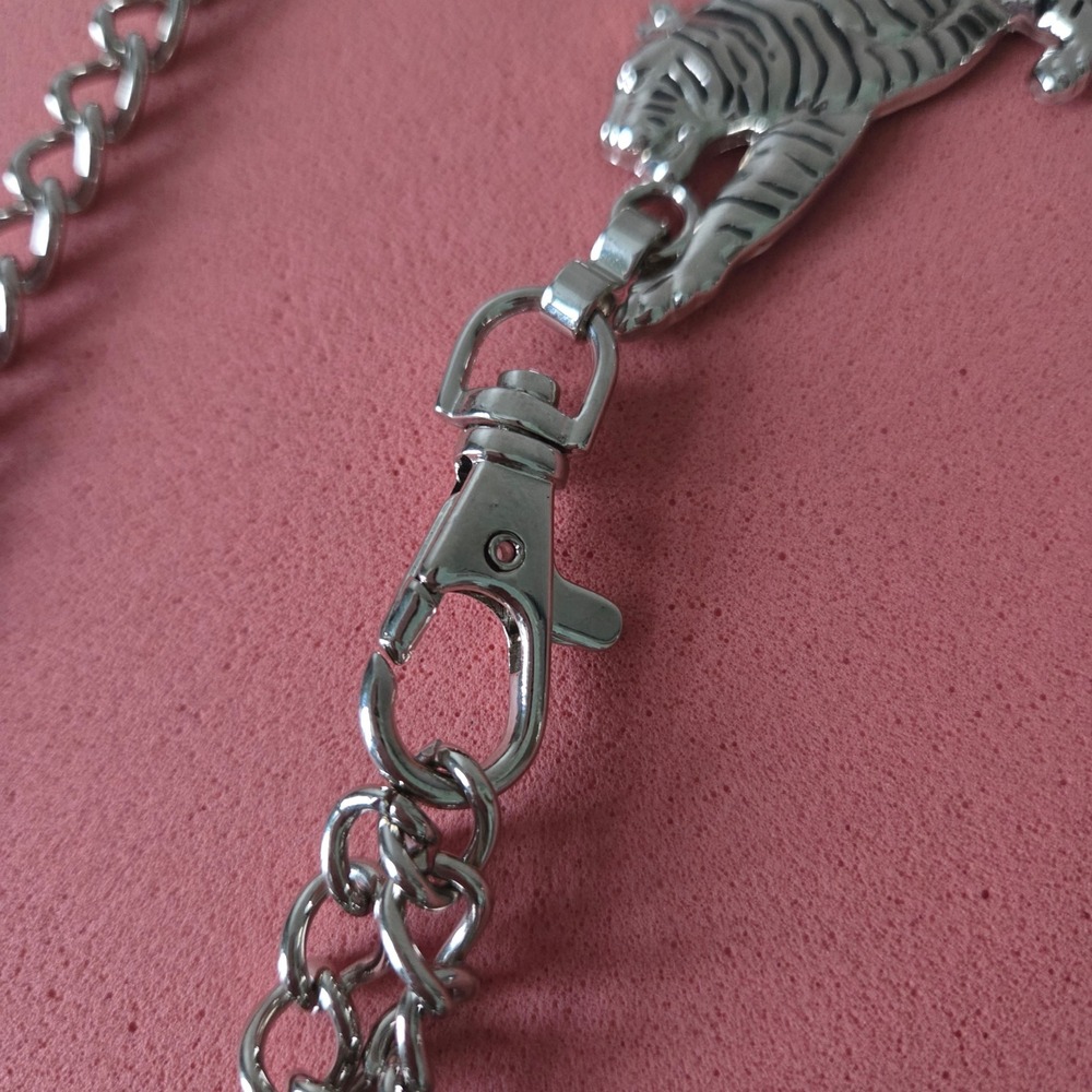 Vintage 90s Silver Tone Tiger Panther Chain Link Belt Y2K Statement Chunky 40" - Picture 4 of 15